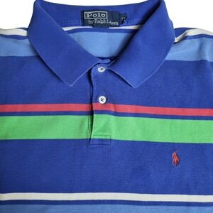 Polo Ralph Lauren Mens XL Striped Short Sleeve‎ Polo Shirt Blue Green Red Pony